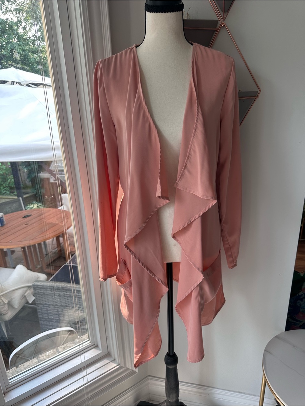 ICHI Open-Front Draped Waterfall Cardigan Blazer Jacket Blush Pink Peach Small